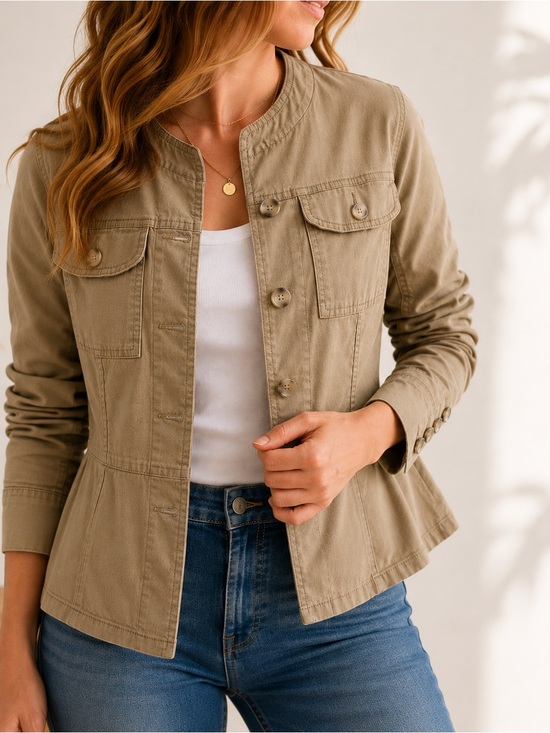 CAbi Jackets & Blazers - CAbi Camp Jacket #5477 Khaki Tan Utility Peplum Military Jacket M